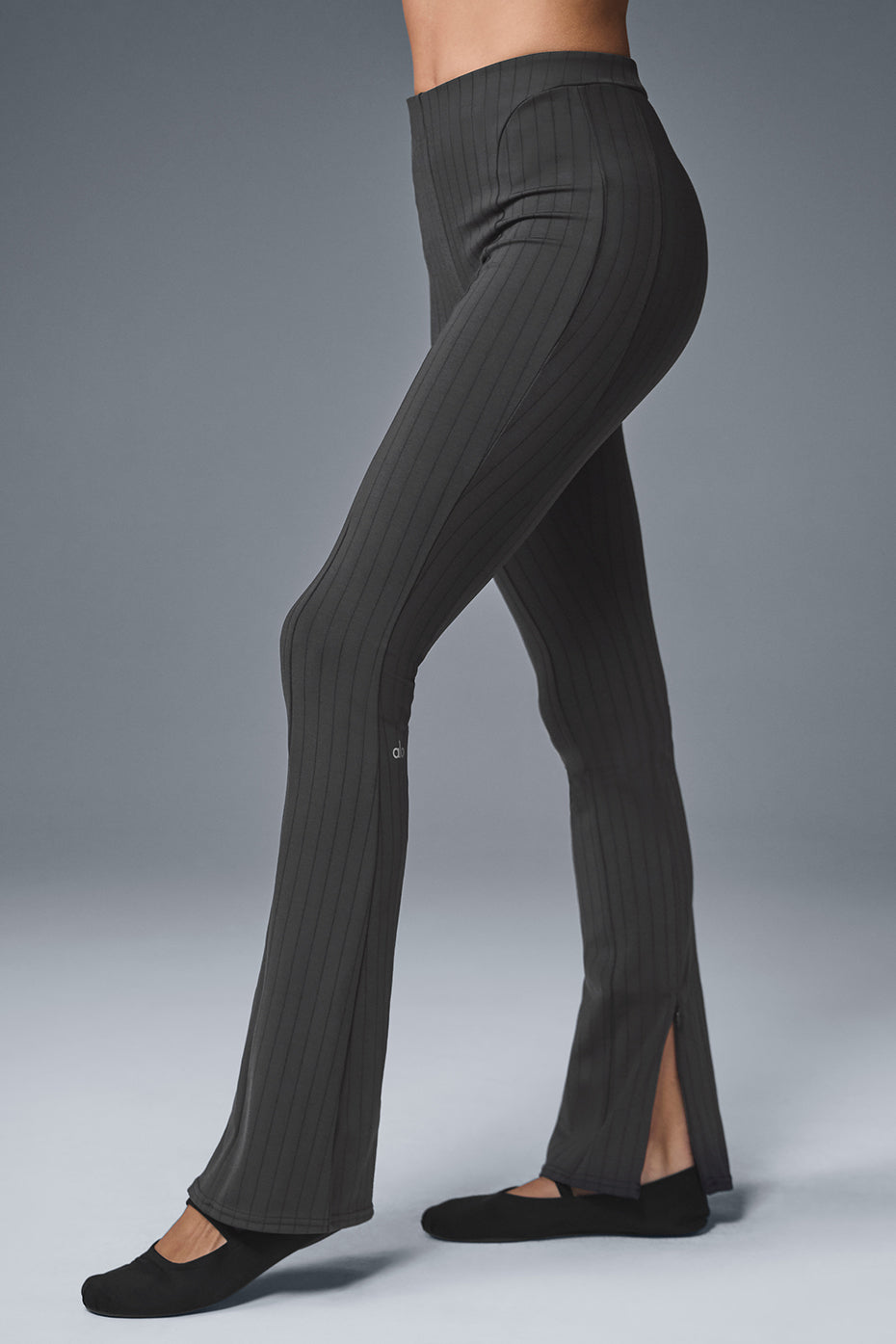 High-Waist Pinstripe Zip It Flare Legging - Anthracite/Black - Image 2