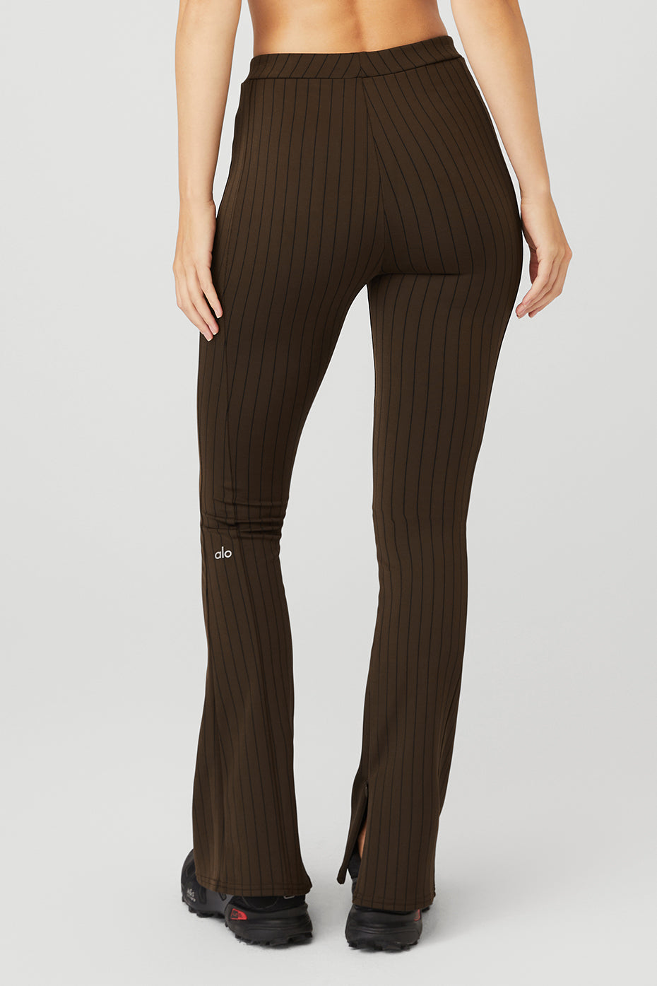 High-Waist Pinstripe Zip It Flare Legging - Espresso/Black - Image 2