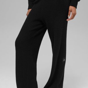 Cashmere High-Waist Plush Waffle Pant - Black
