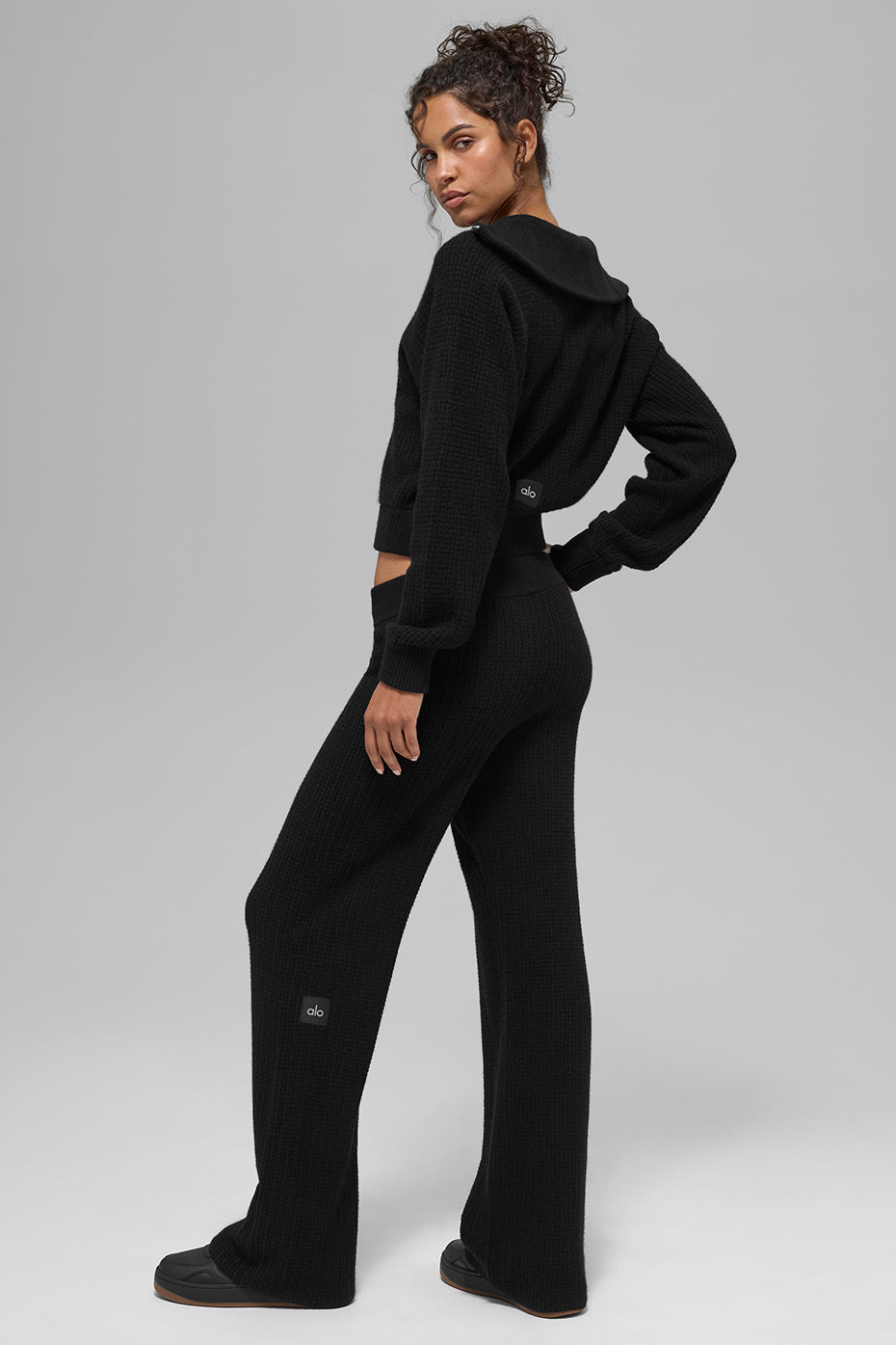 Cashmere High-Waist Plush Waffle Pant - Black - Image 5