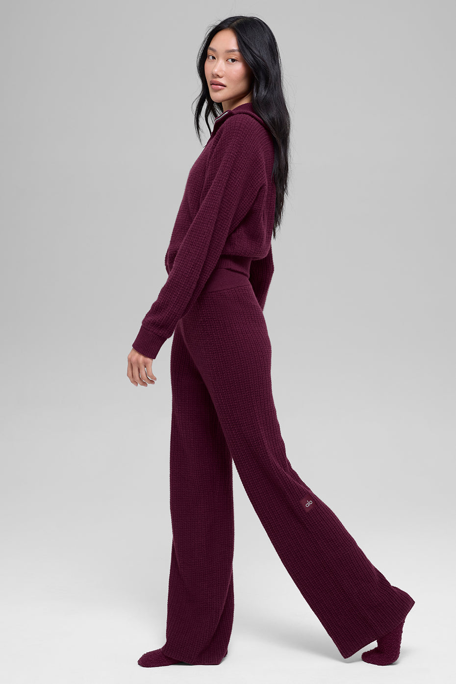 Cashmere High-Waist Plush Waffle Pant - Burgundy - Image 4
