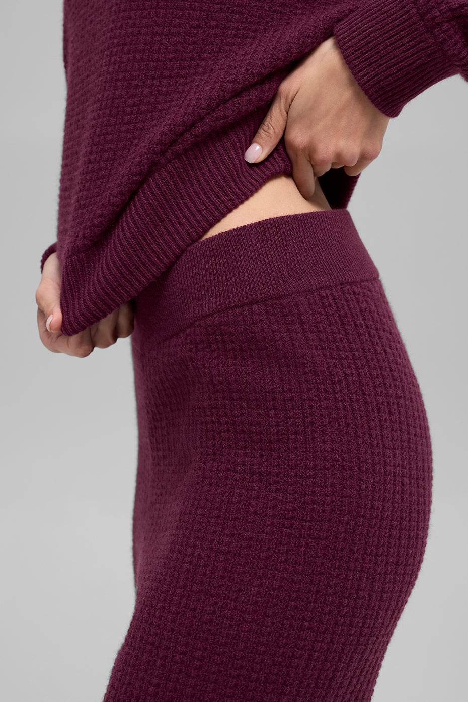 Cashmere High-Waist Plush Waffle Pant - Burgundy - Image 3