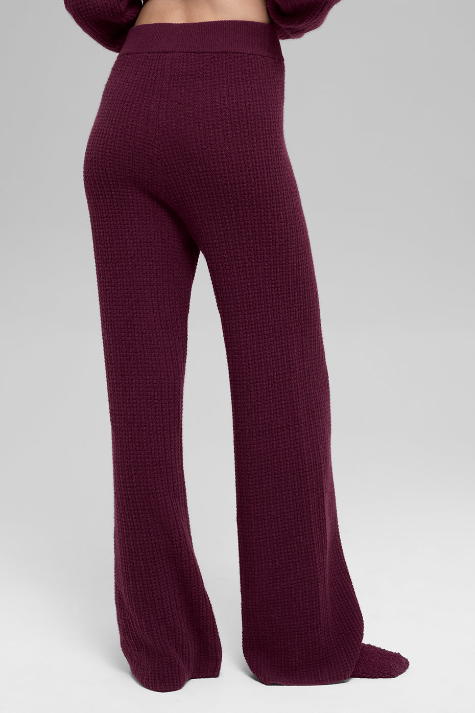 Cashmere High-Waist Plush Waffle Pant - Burgundy - Image 2