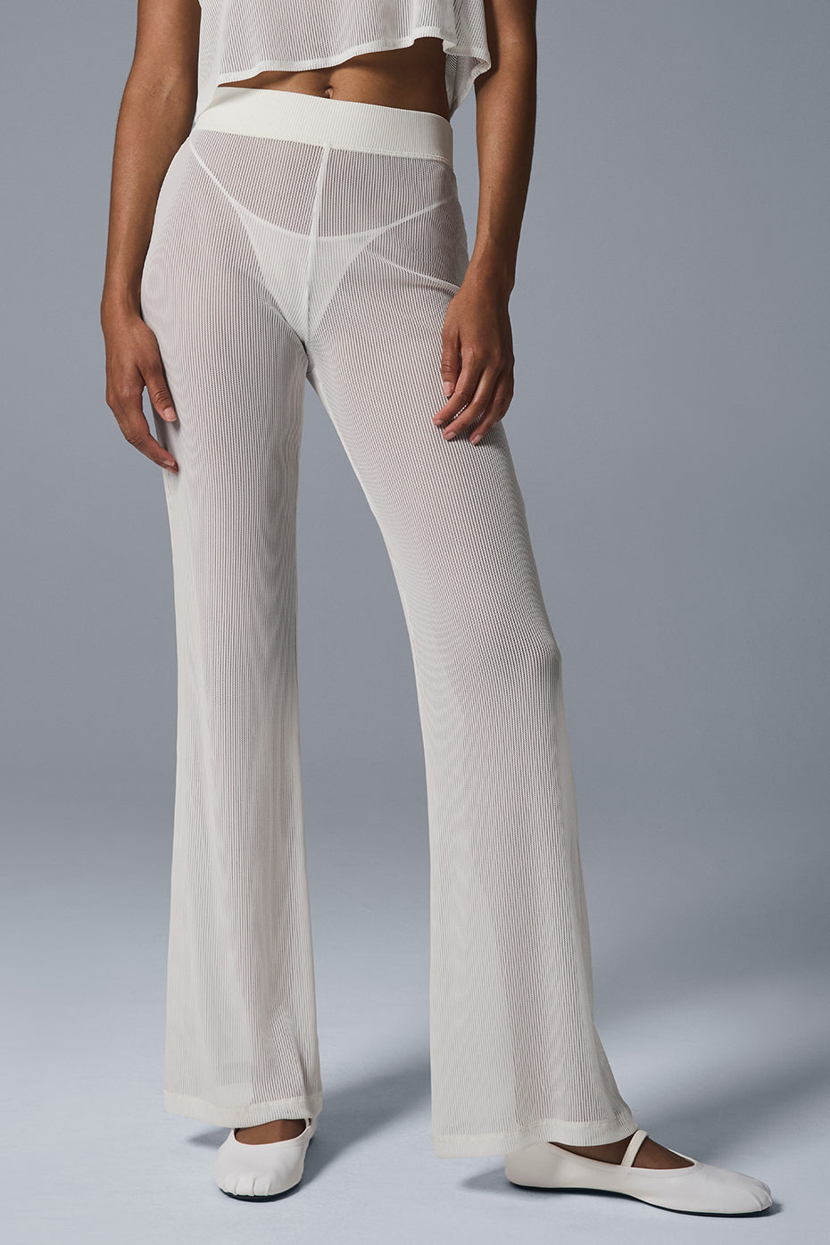Striped Mesh Tropical Nights Flare Pant - Ivory - Image 3