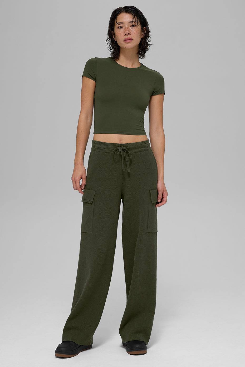 Scholar Knit High-Waist Cargo Pant - Green Olive - Image 5