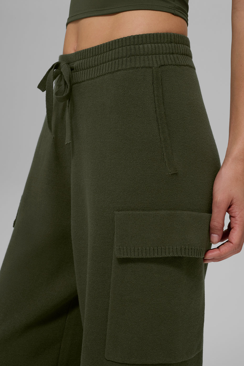 Scholar Knit High-Waist Cargo Pant - Green Olive - Image 4