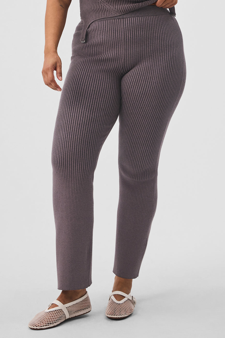 Denim Knit High-Waist Flare Pant - Raisinette/Black - Image 5