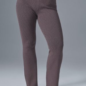 Denim Knit High-Waist Flare Pant - Raisinette/Black