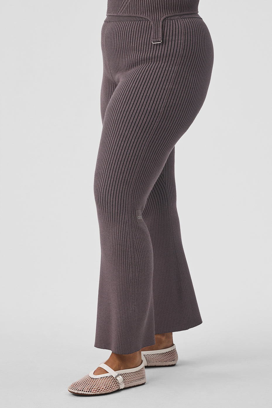 Denim Knit High-Waist Flare Pant - Raisinette/Black - Image 7