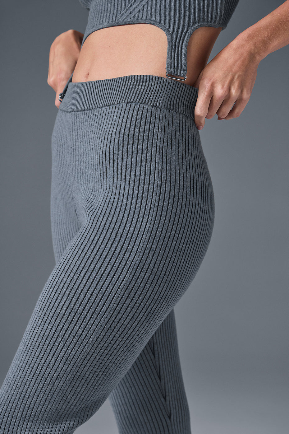 Denim Knit High-Waist Flare Pant - Steel Grey/Anthracite - Image 4