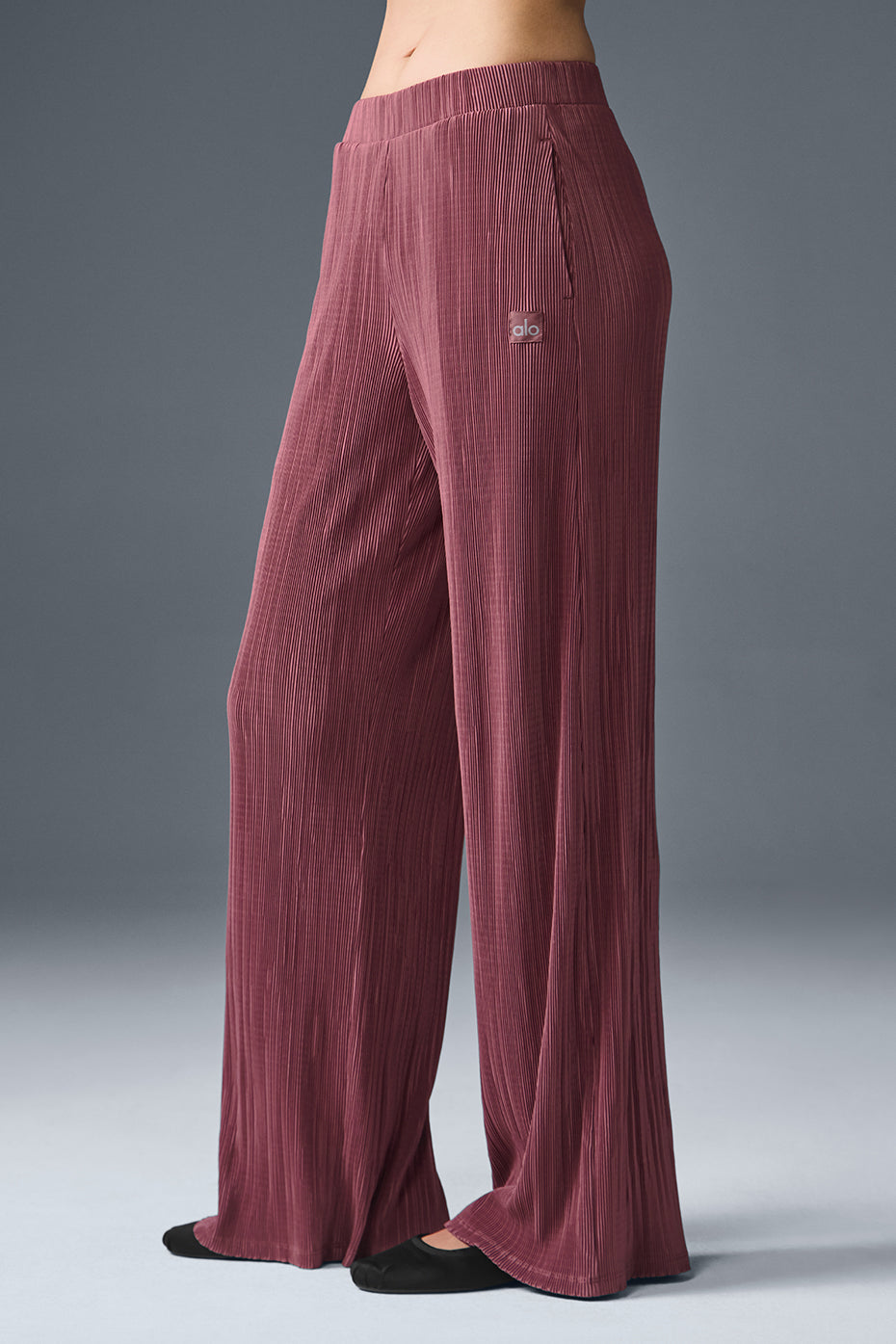 High-Waist Micro Plisse Straight Leg Pant - Burgundy Truffle - Image 5