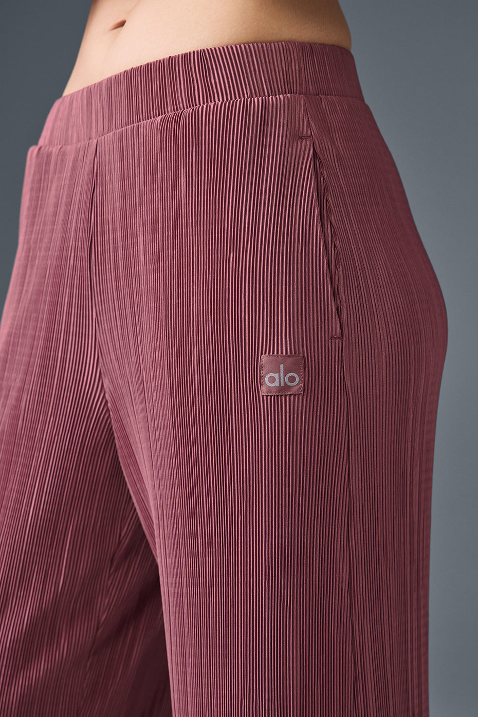 High-Waist Micro Plisse Straight Leg Pant - Burgundy Truffle - Image 2