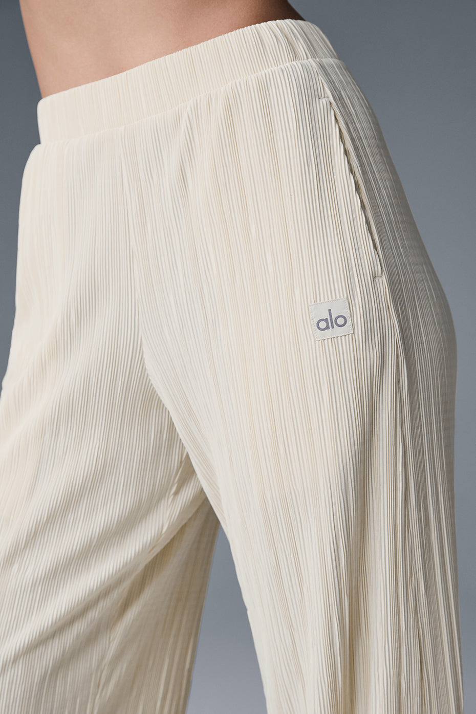 High-Waist Micro Plisse Straight Leg Pant - Oat Milk - Image 2