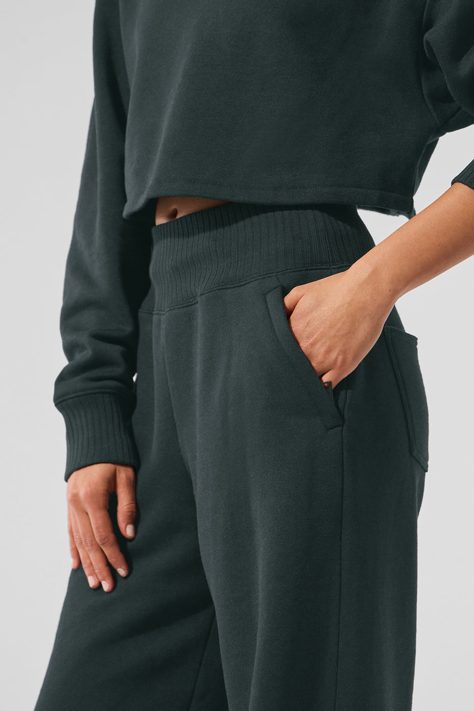 Serenity Wide Leg Sweatpant - Charcoal Green - Image 4