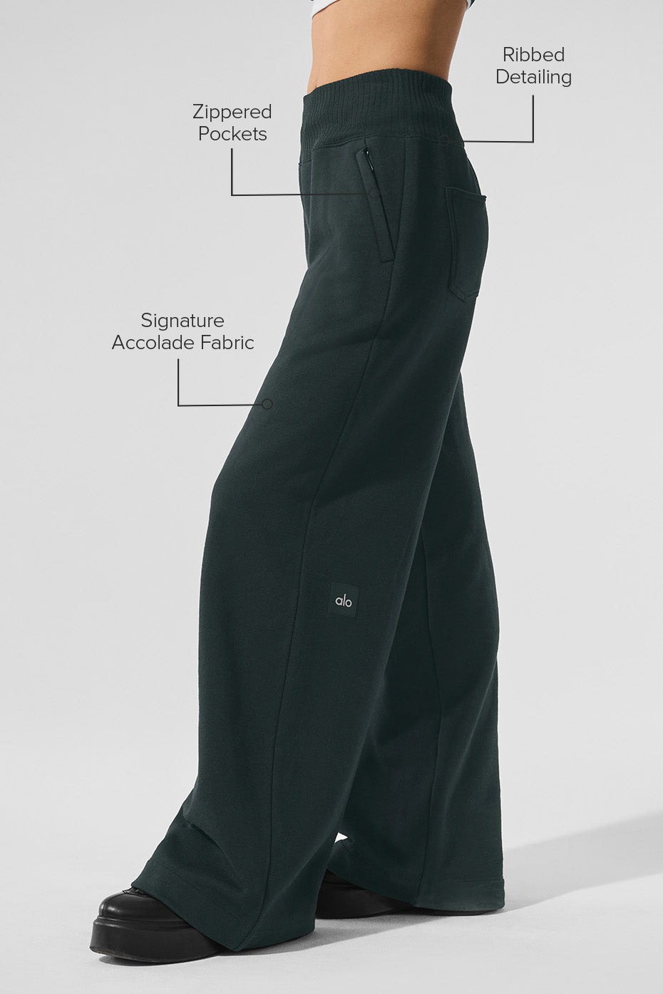 Serenity Wide Leg Sweatpant - Charcoal Green - Image 2