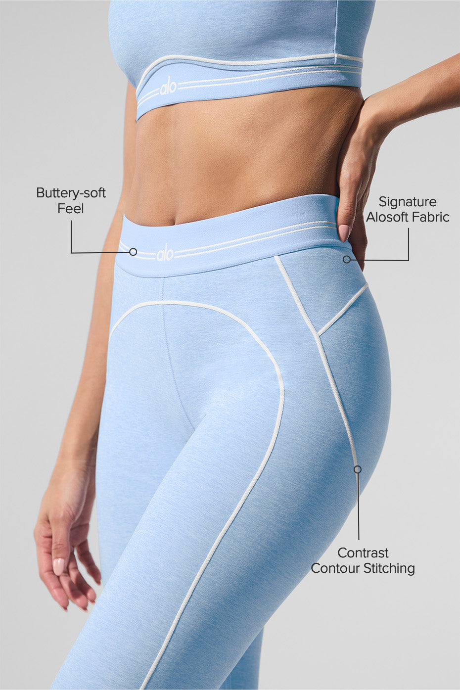 Alosoft High-Waist Heart Throb Legging - Seashell Blue Heather/White - Image 2