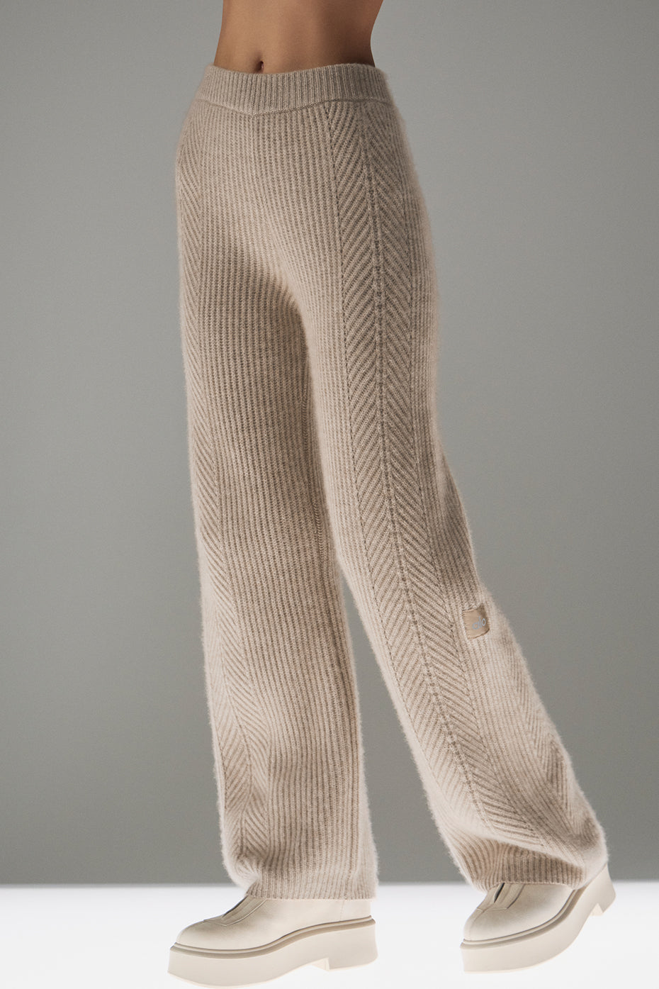 Winter Magic Cashmere Wide Leg Pant - Flax Heather - Image 3