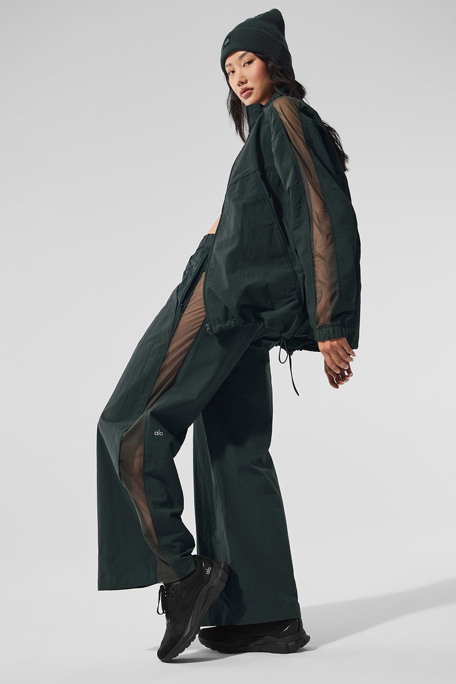 High-Waist Origin Wide Leg Track Pant - Charcoal Green - Image 5