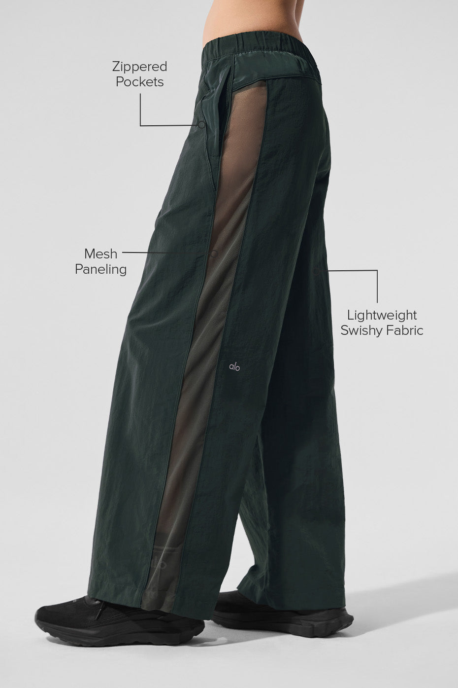 High-Waist Origin Wide Leg Track Pant - Charcoal Green - Image 2