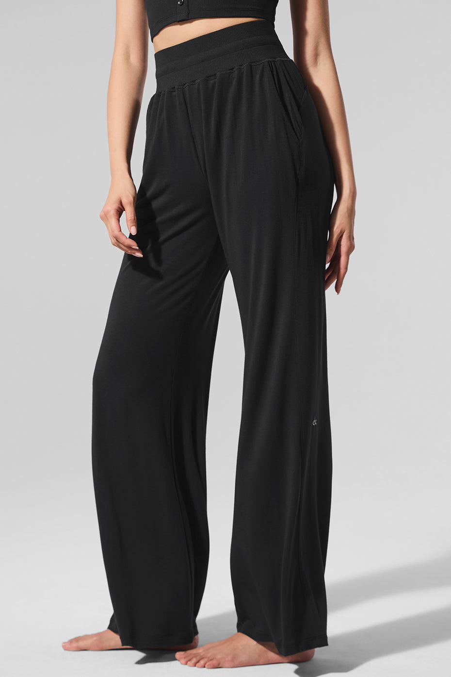 Semi-Sheer Delicate Lounge Flare Pant - Black