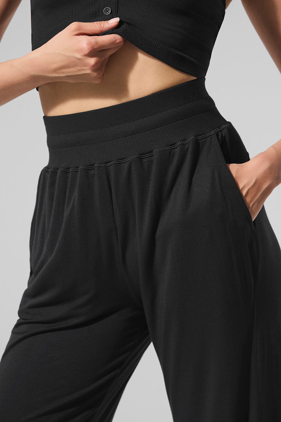 Semi-Sheer Delicate Lounge Flare Pant - Black - Image 4