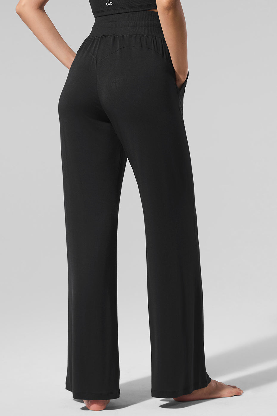 Semi-Sheer Delicate Lounge Flare Pant - Black - Image 3