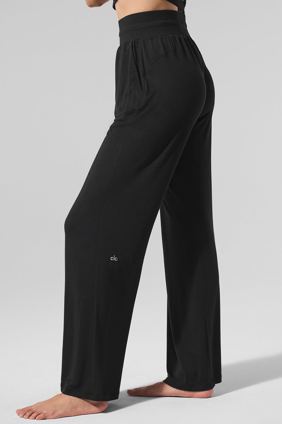 Semi-Sheer Delicate Lounge Flare Pant - Black - Image 5