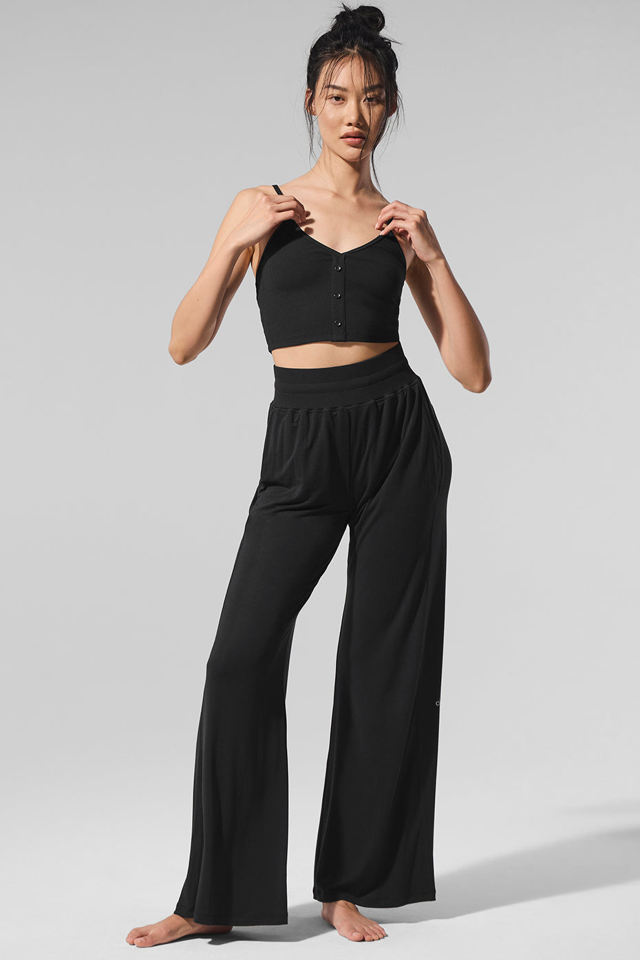 Semi-Sheer Delicate Lounge Flare Pant - Black - Image 6