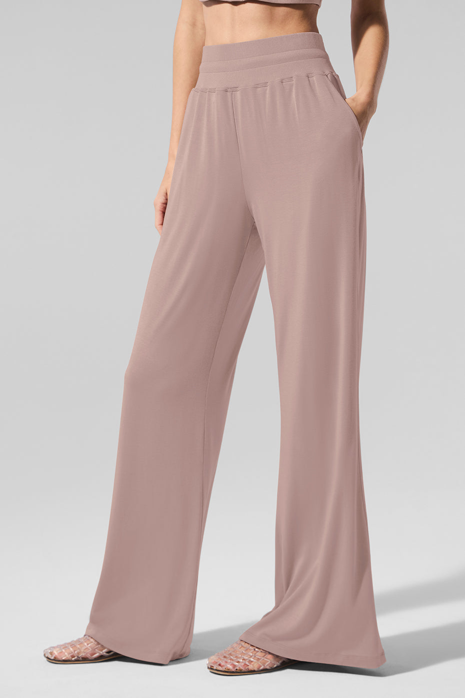 Semi-Sheer Delicate Lounge Flare Pant - Taupe - Image 2