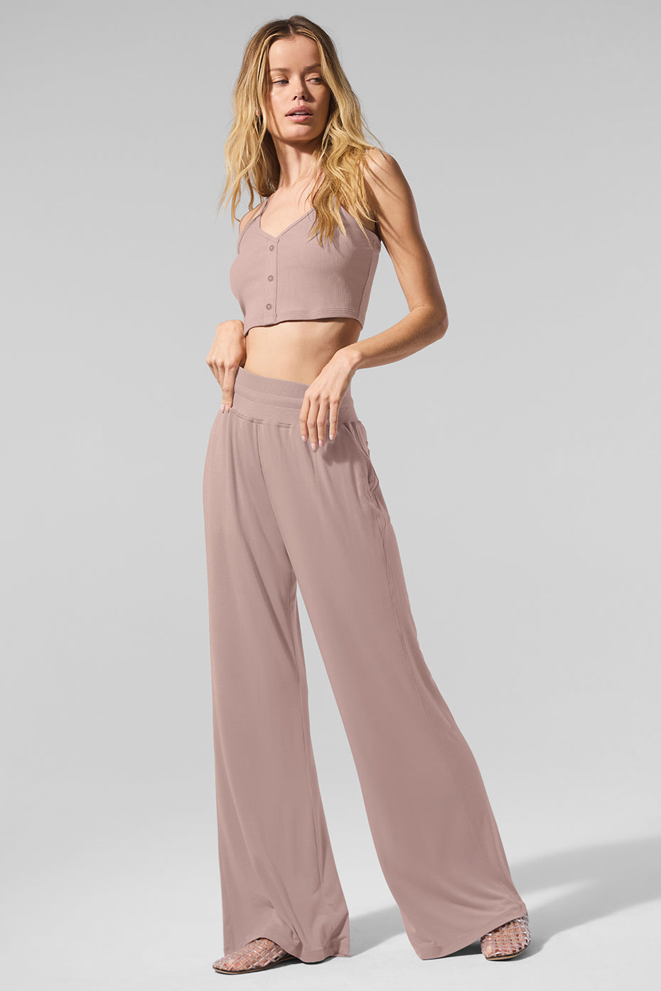 Semi-Sheer Delicate Lounge Flare Pant - Taupe - Image 7