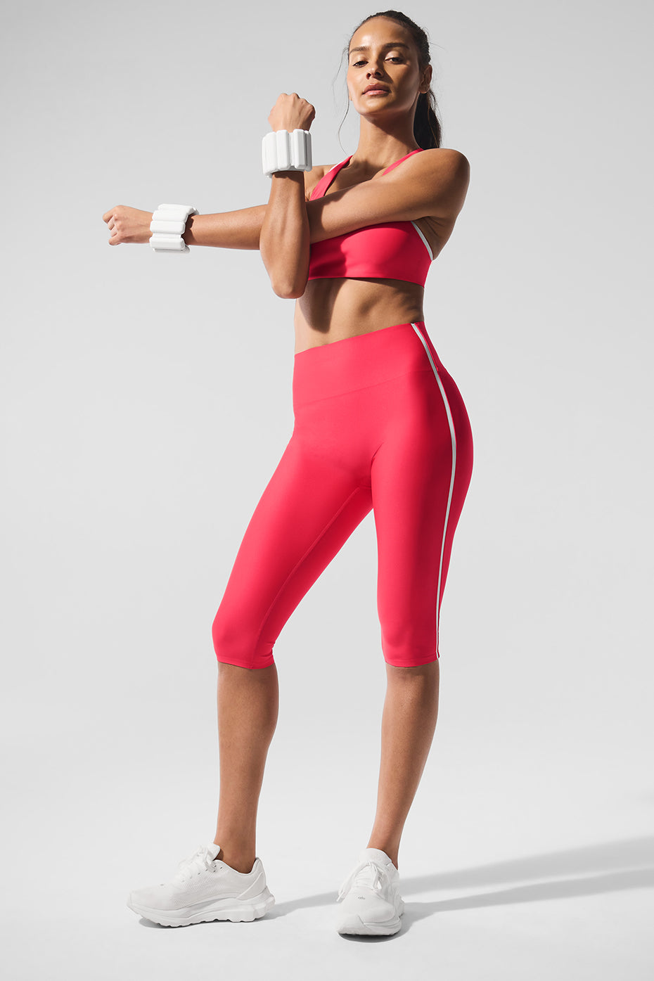 Airlift High-Waist Super Sleek Contrast Capri - Candy Red/White - Image 5