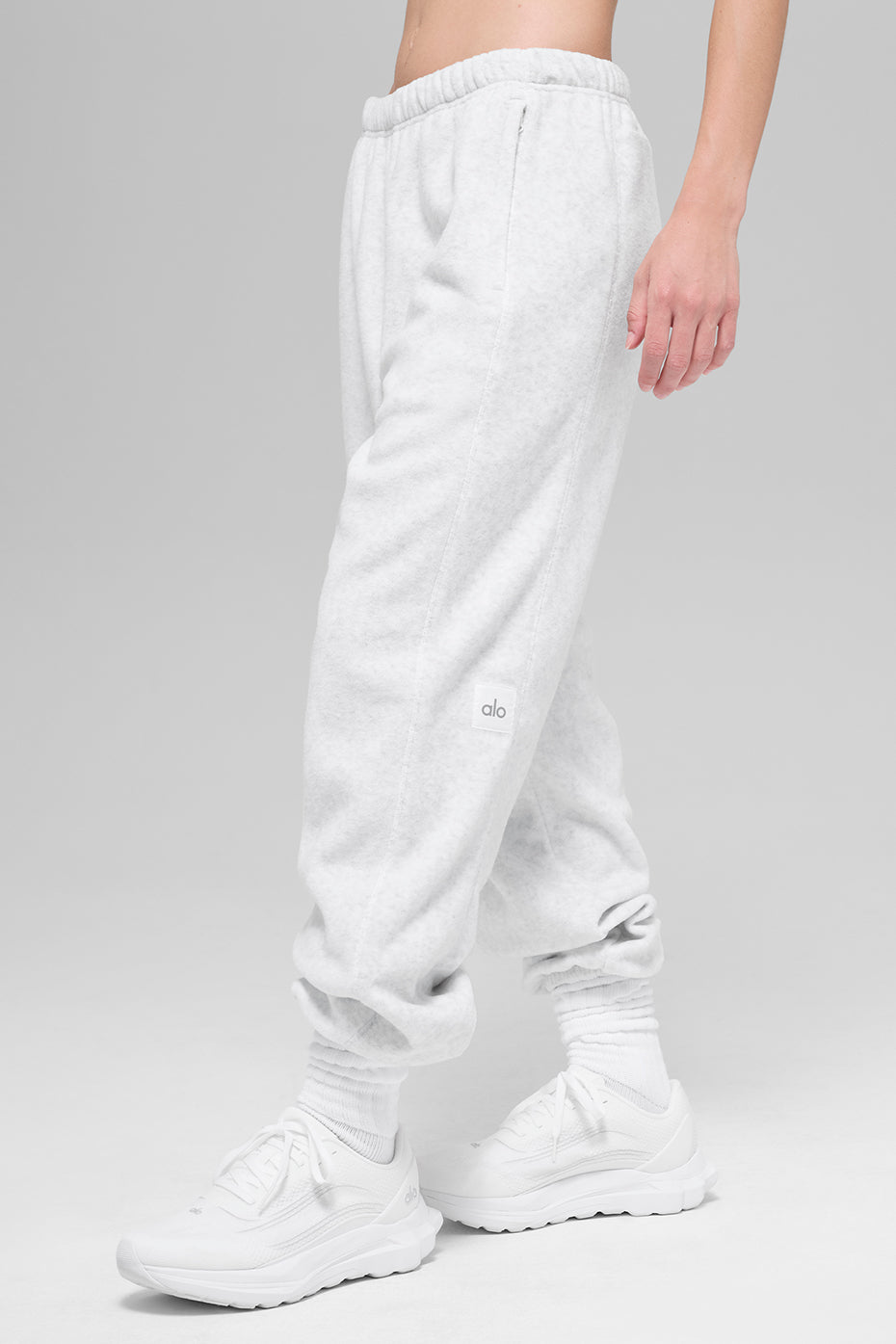 Polar Fleece High-Waist Retreat Jogger - White Heather Grey - Image 4