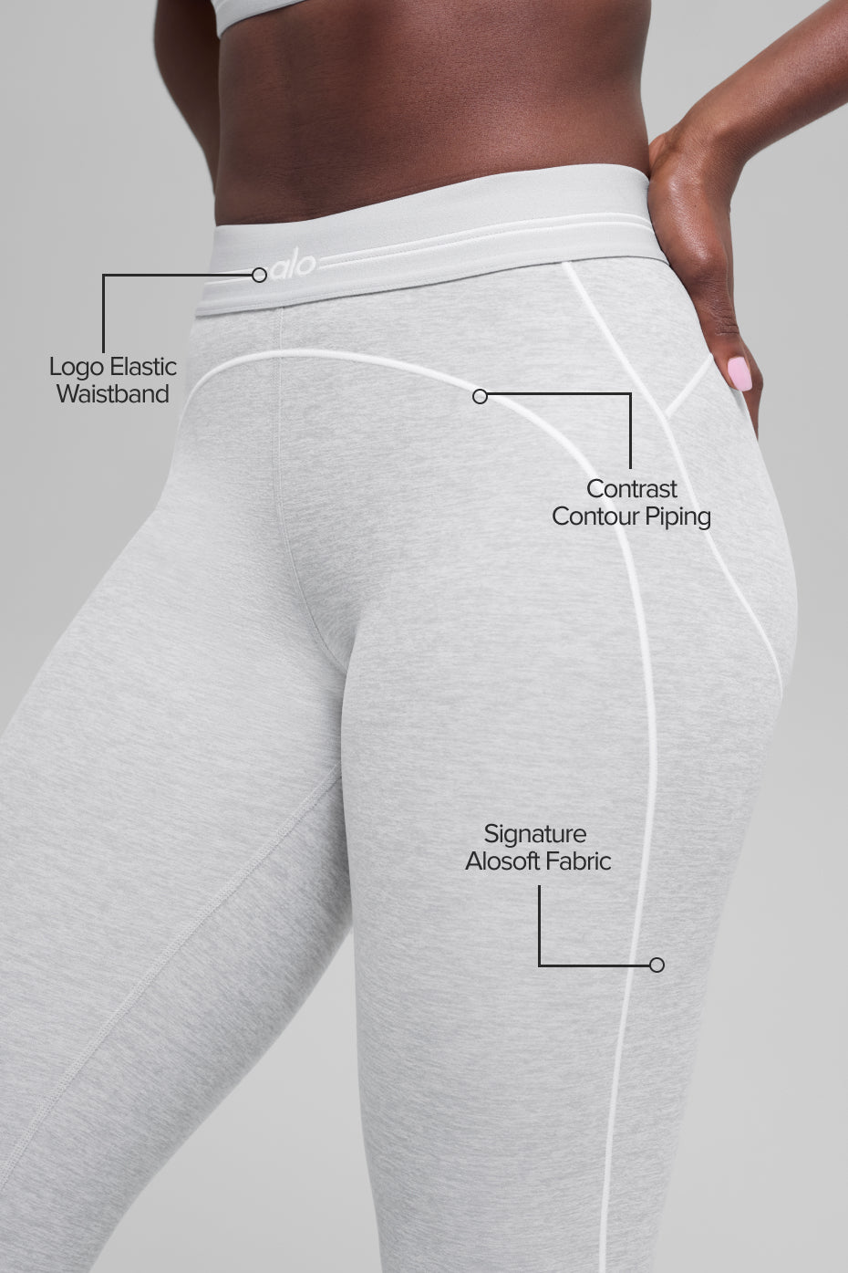 7/8 High-Waist Alosoft Heart Throb Legging - Athletic Heather Grey/White - Image 2
