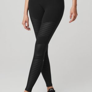 High-Waist Moto Legging - Black/Black Glossy