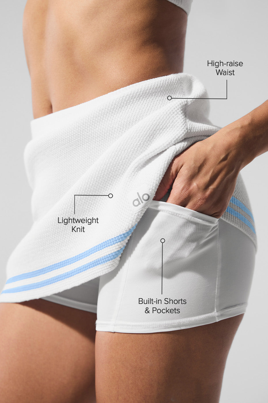 Tennis Club Sweater Knit Skirt - White/Seashell Blue - Image 2