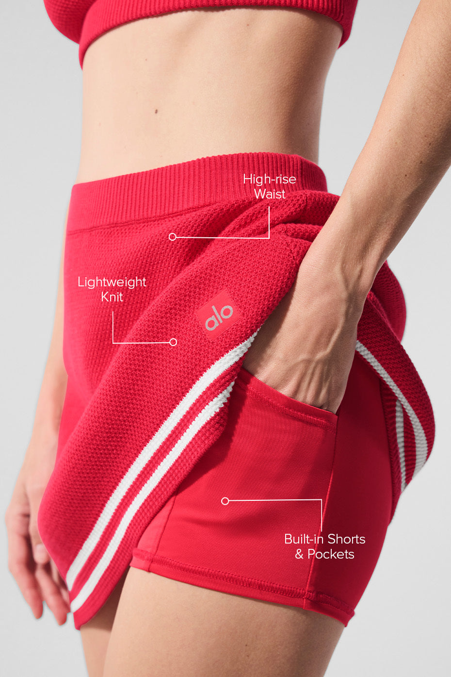 Tennis Club Sweater Knit Skirt - Candy Red/White - Image 2