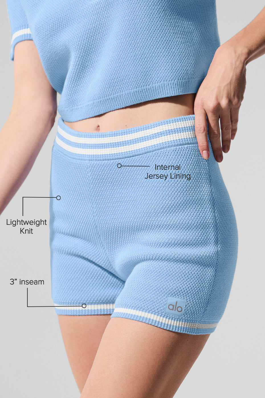 Tennis Club Sweater Knit Hot Short - Seashell Blue/White - Image 2