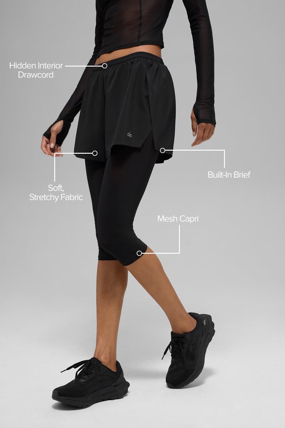 Mesh Front Runner 2 In 1 Short - Black - Image 2