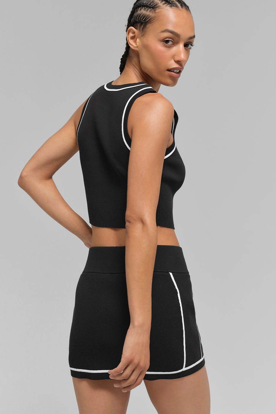 Ribbed Sweater Knit Highline Mini Skirt - Black/White - Image 6