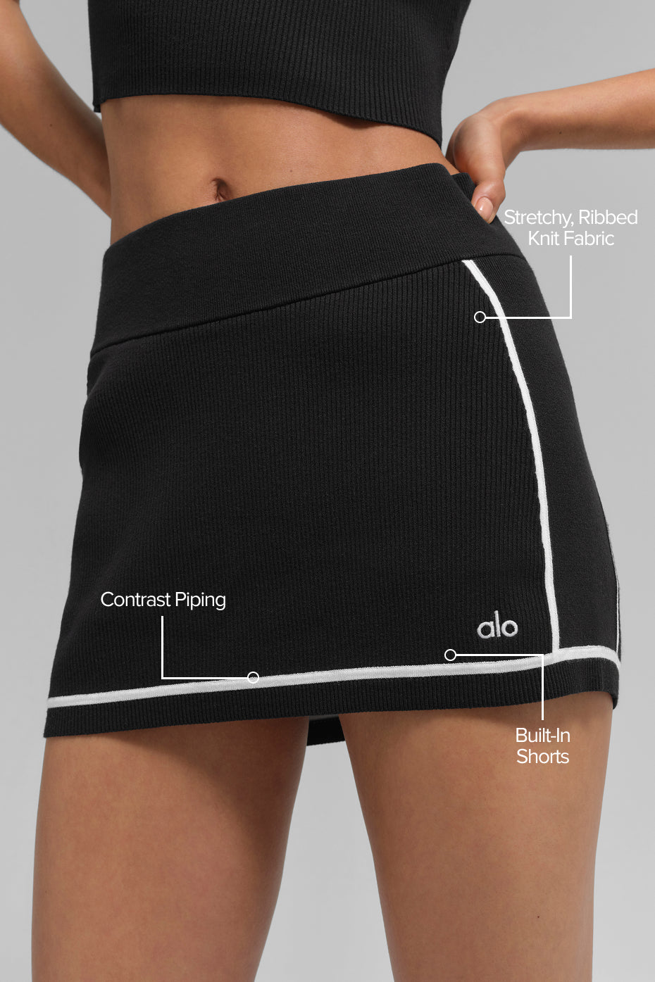 Ribbed Sweater Knit Highline Mini Skirt - Black/White - Image 2