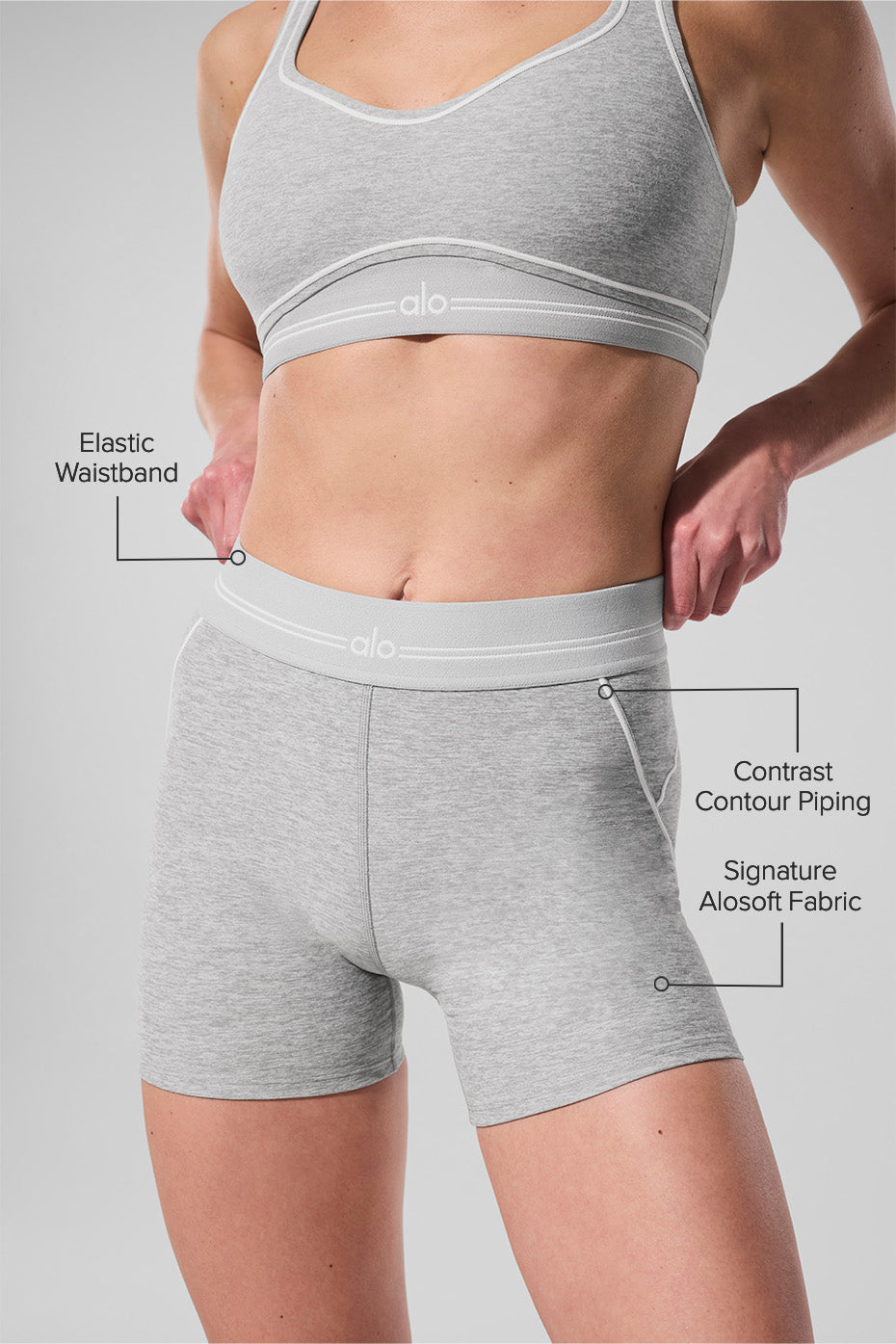 4 Alosoft High-Waist Heart Throb Short - Athletic Heather Grey/White - Image 2