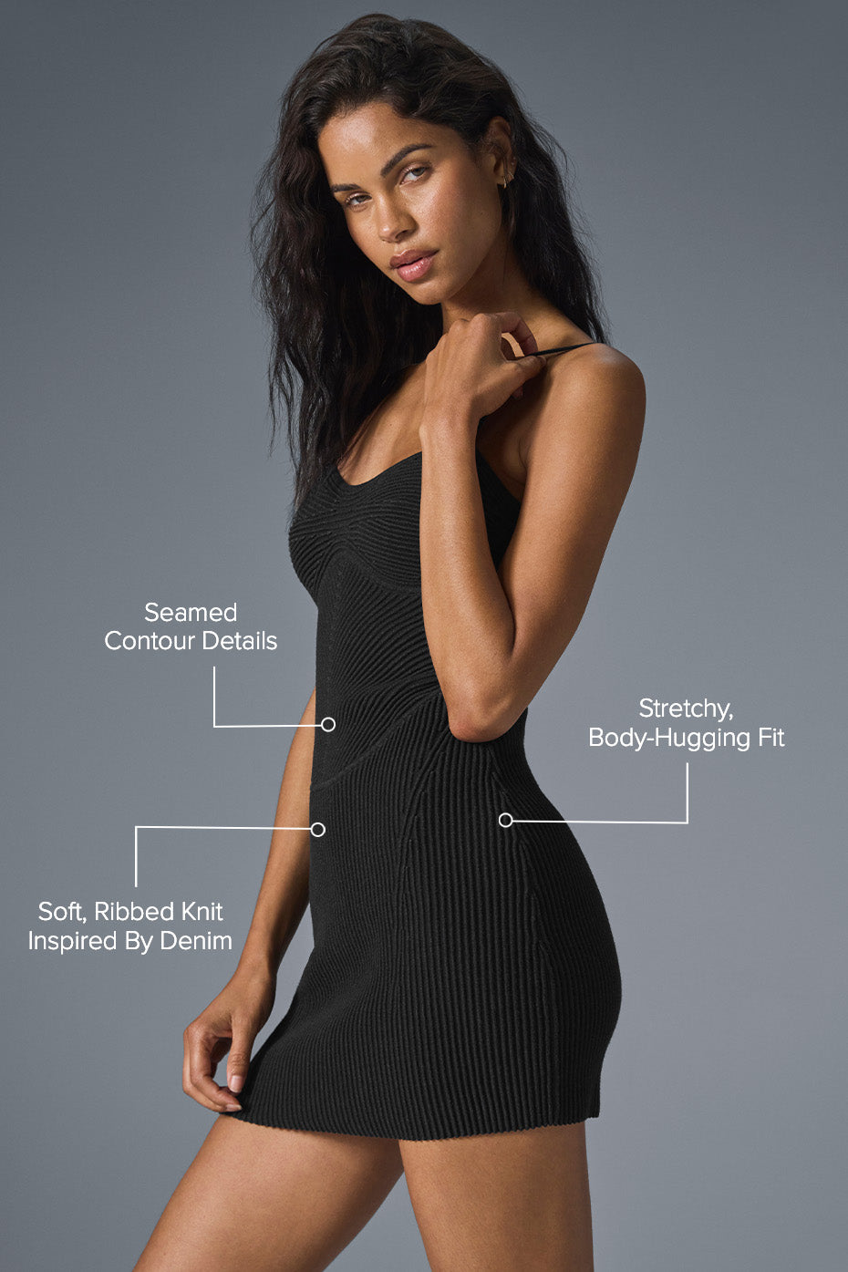 Denim Knit Mini Dress - Black/Anthracite - Image 2