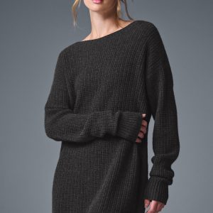 Cashmere Plush Waffle Dress - Dark Heather Grey