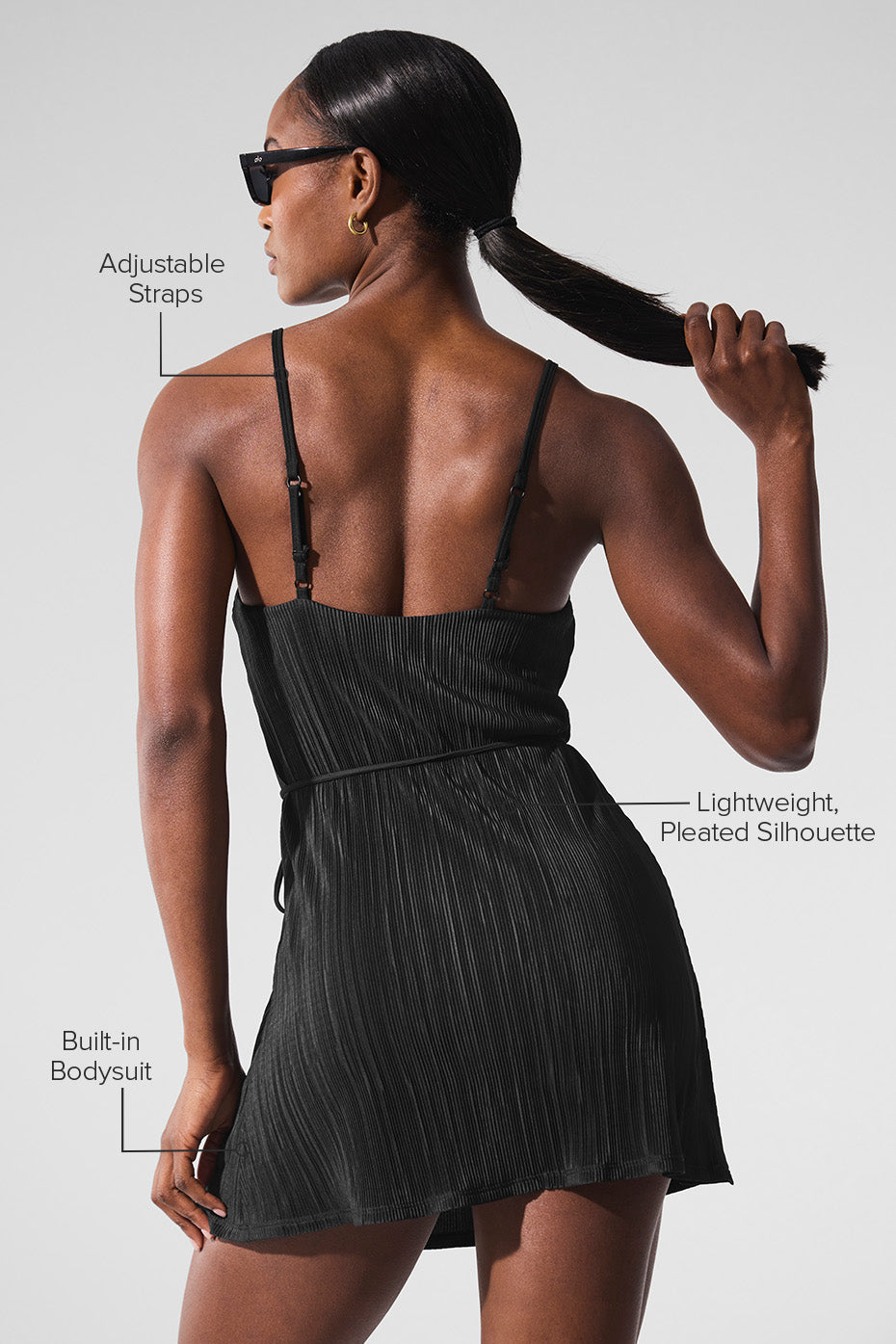 Micro Plisse Game On Tennis Dress - Black - Image 2