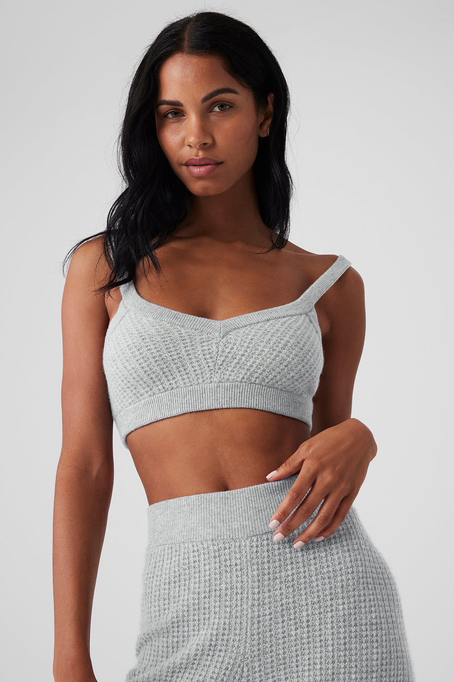 Cashmere Plush Waffle V-Neck Bra - Athletic Heather Grey - Image 2