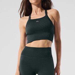 Seamless Ribbed Favorite Bra Tank - Charcoal Green