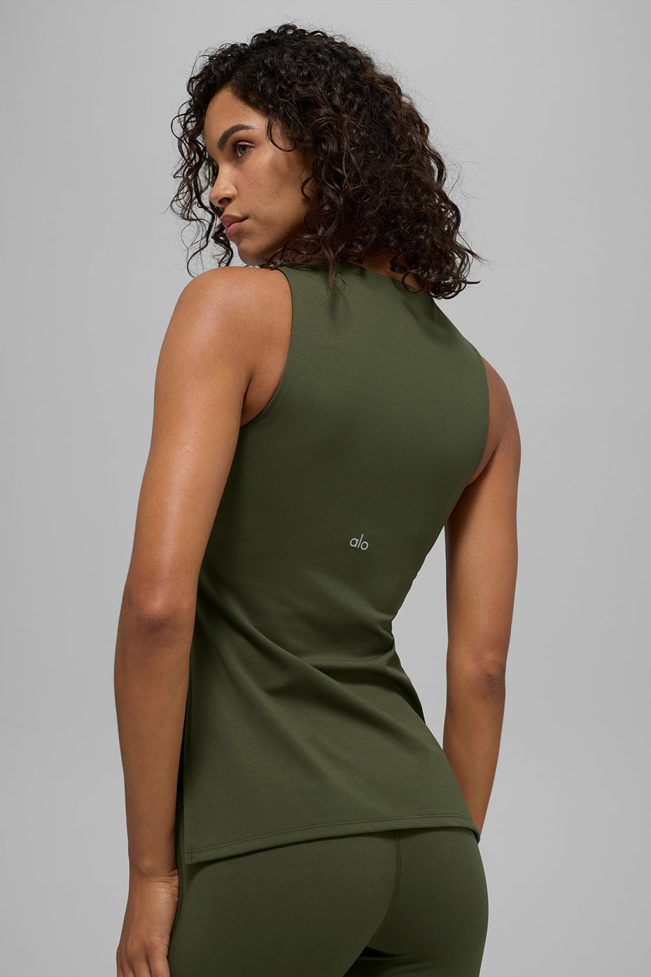 ALO Softsculpt Precision Full Length Bra Tank - Green Olive - Image 2