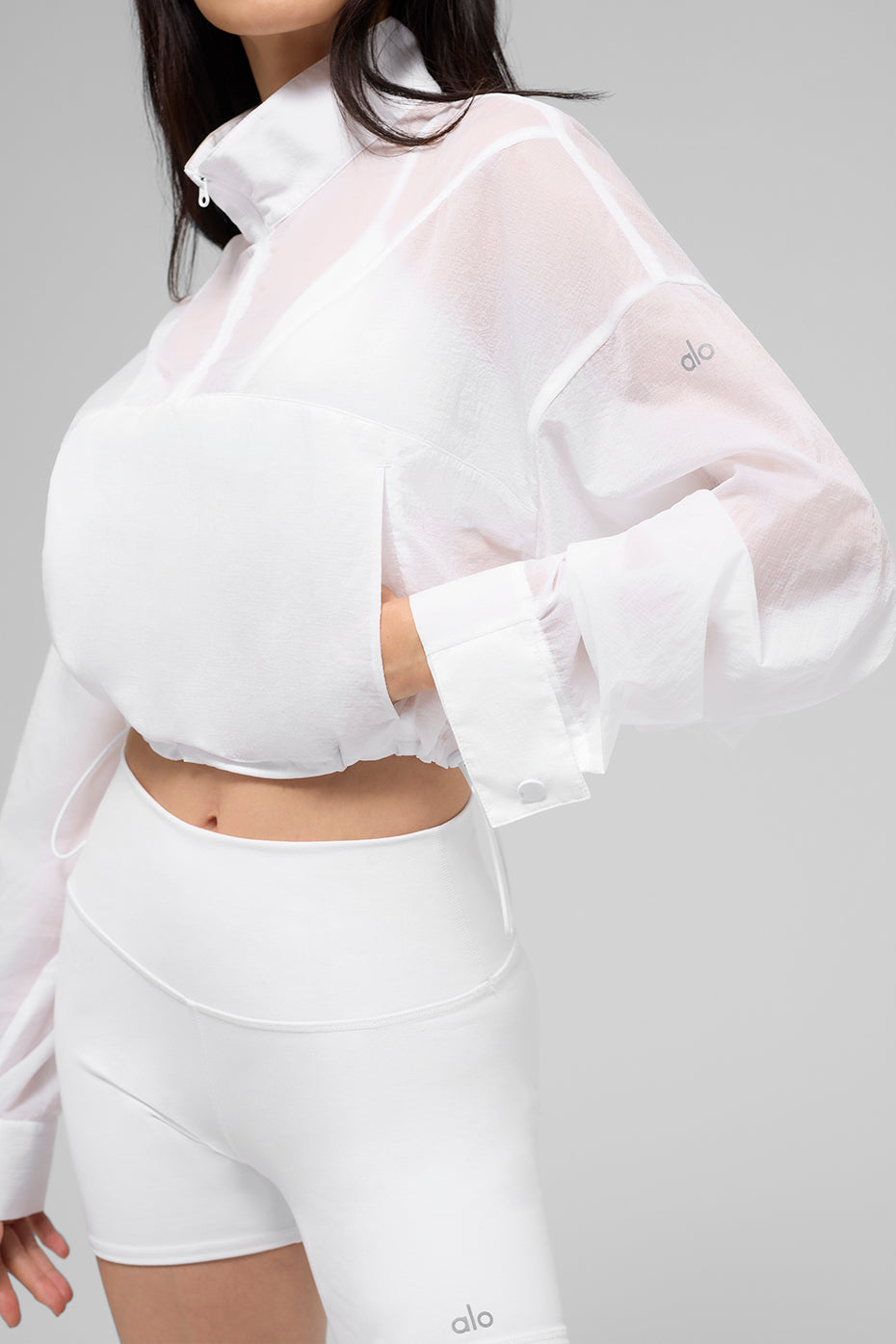 Cropped 1/4 Zip Aerial Pullover - White - Image 3