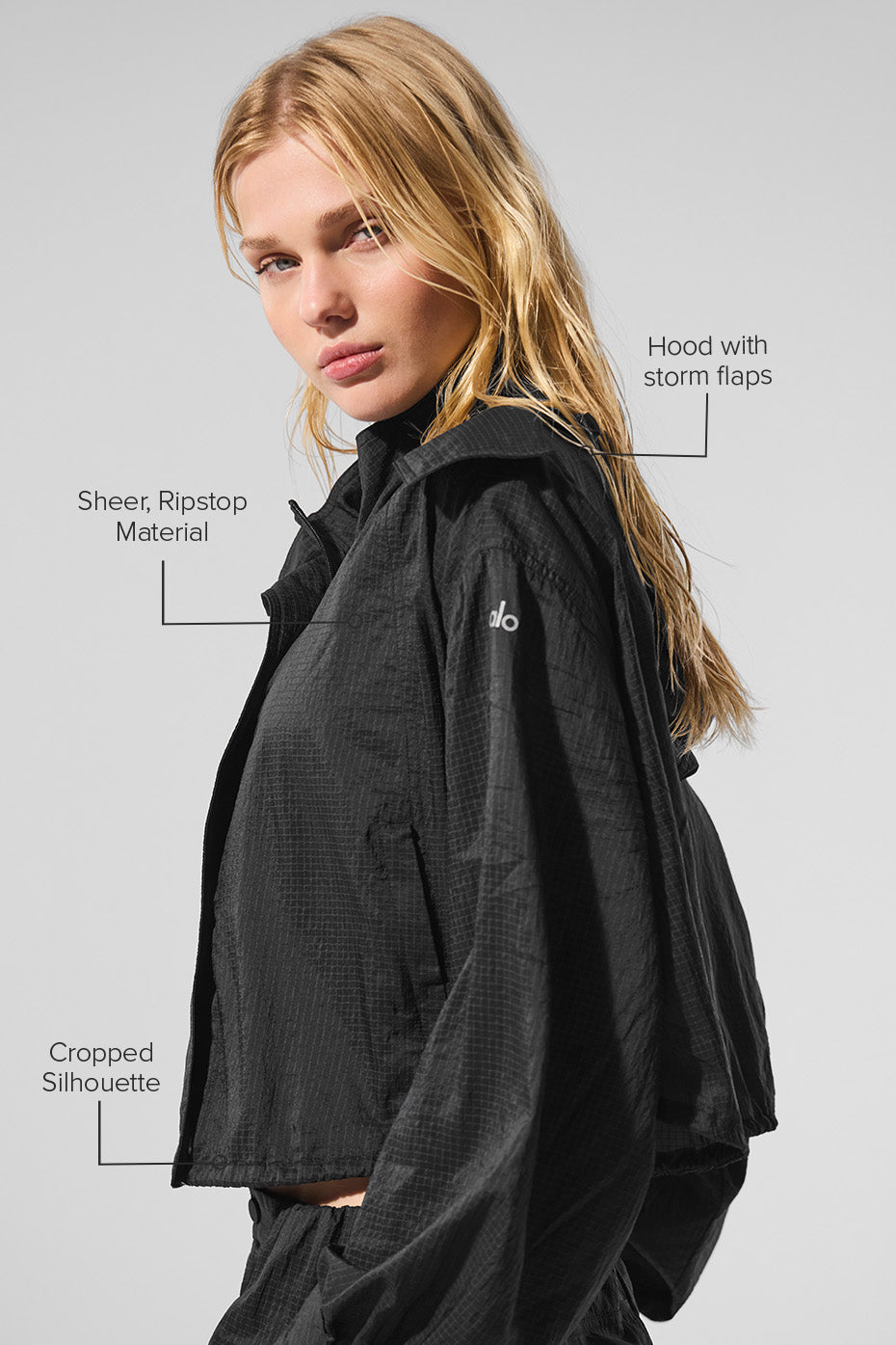 Cropped Game Time Full Zip Jacket - Black - Image 2